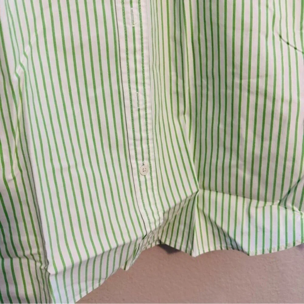 J.Crew White & Green Striped Slim Fit Dress Shirt – Men’s Large